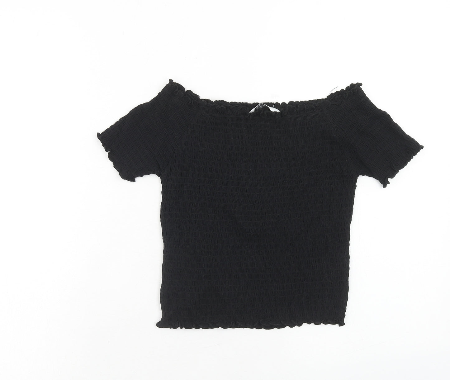 Primark Girls Black Cotton Basic T-Shirt Size 12-13 Years Boat Neck Pullover