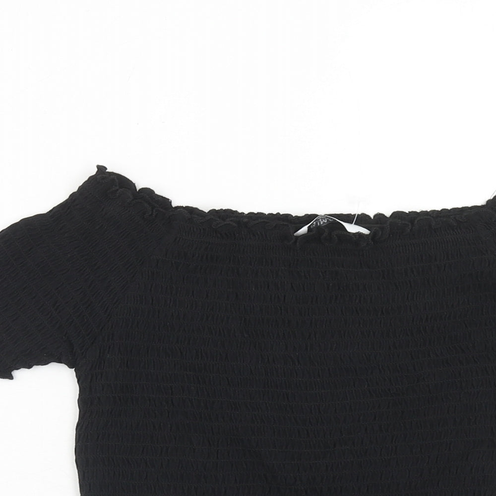 Primark Girls Black Cotton Basic T-Shirt Size 12-13 Years Boat Neck Pullover