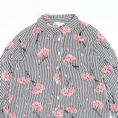 Warehouse Womens Black Geometric Viscose Basic Button-Up Size 6 V-Neck