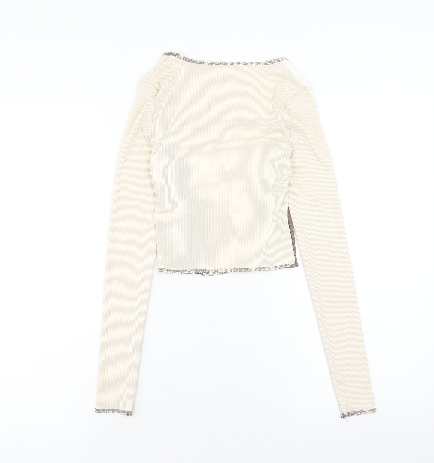 SheIn Womens Beige Geometric Polyester Cropped T-Shirt Size XS Square Neck
