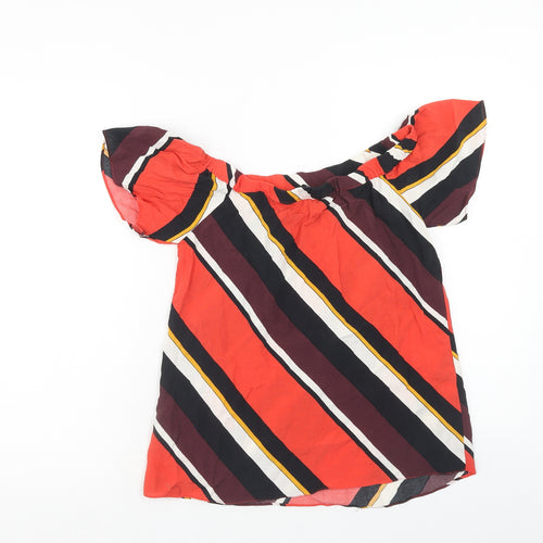 F&F Womens Multicoloured Striped Viscose Basic Blouse Size 8 Off the Shoulder