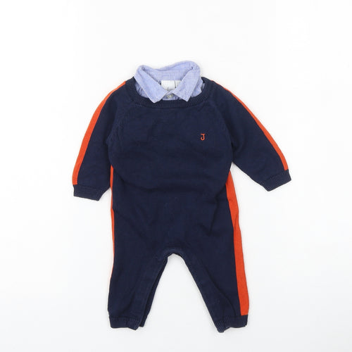 Jasper Conran Baby Blue Striped 100% Cotton Romper One-Piece Size 0-3 Months Button