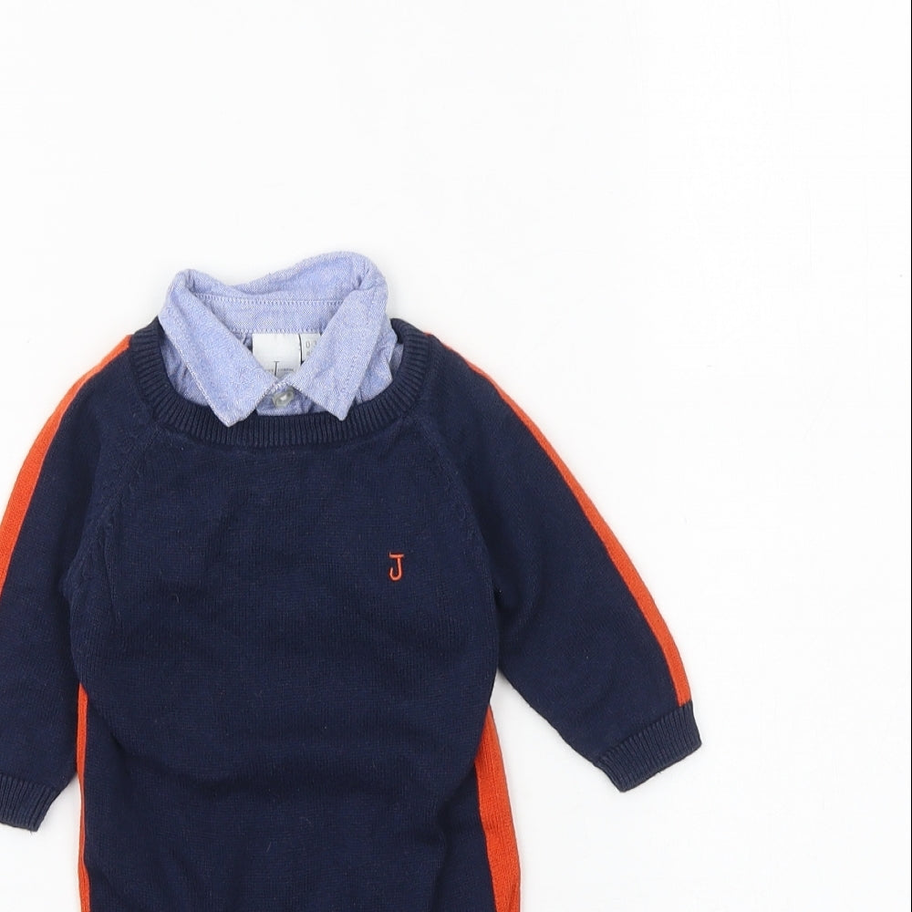 Jasper Conran Baby Blue Striped 100% Cotton Romper One-Piece Size 0-3 Months Button