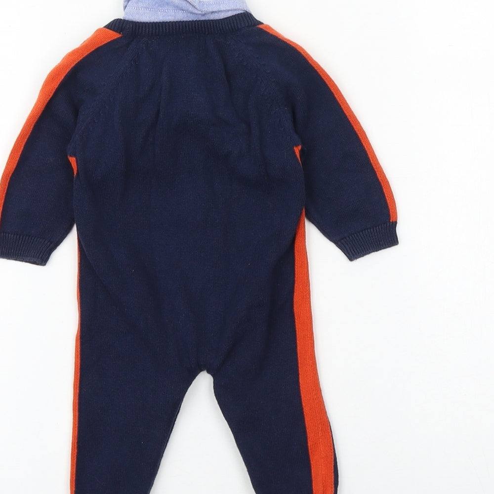 Jasper Conran Baby Blue Striped 100% Cotton Romper One-Piece Size 0-3 Months Button