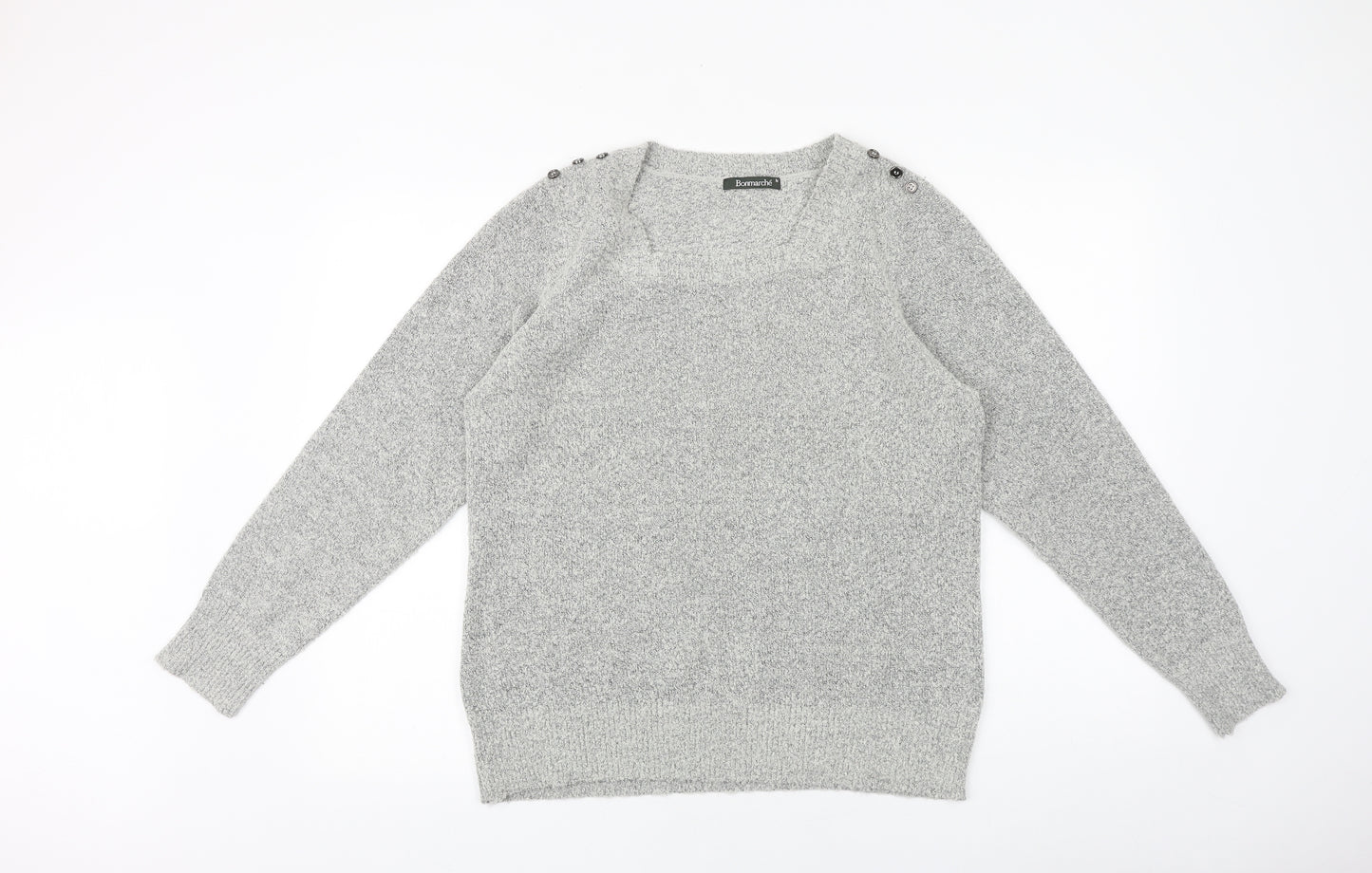 Bonmarche Womens Grey Round Neck Cotton Pullover Jumper Size M