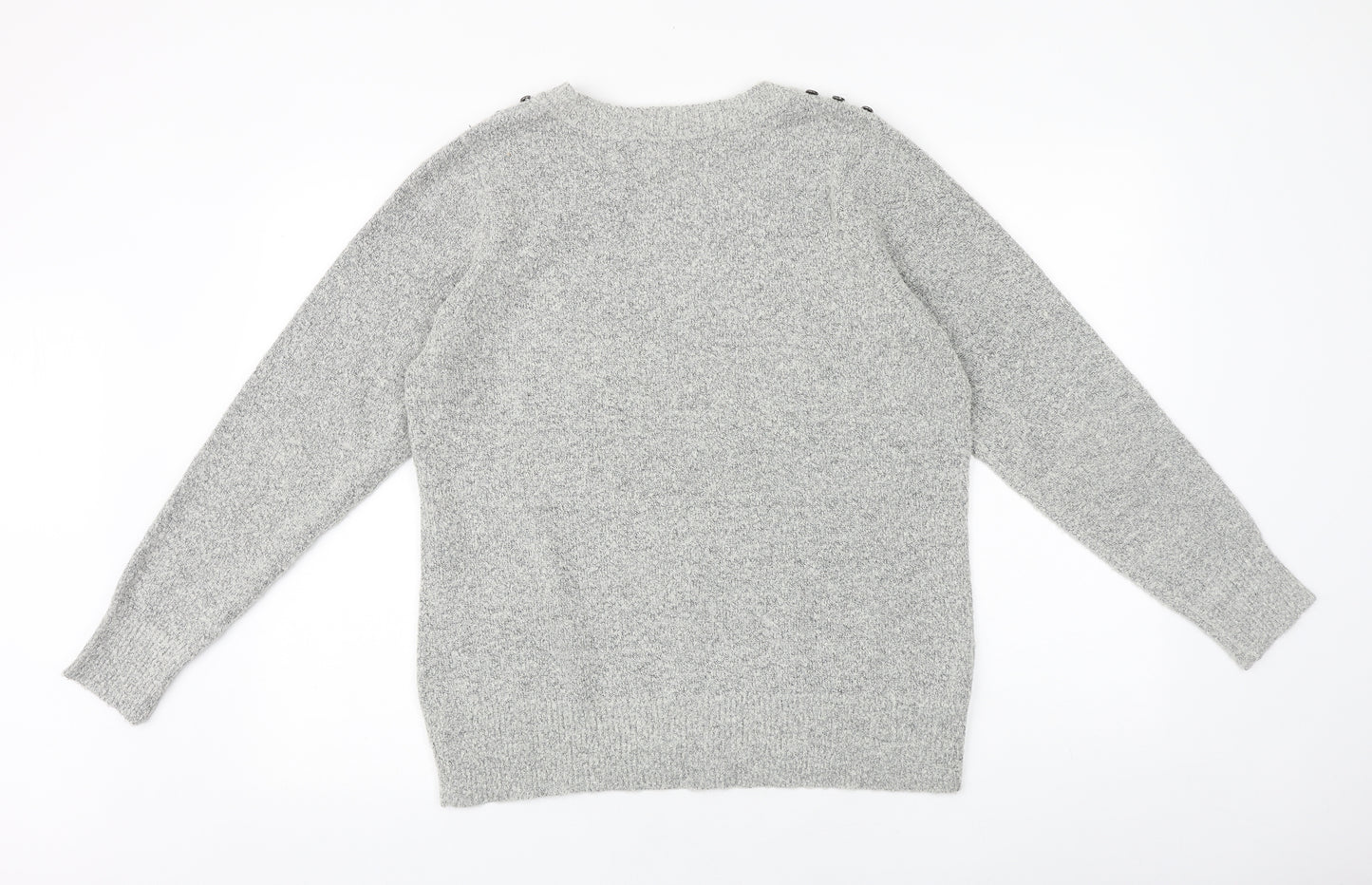 Bonmarche Womens Grey Round Neck Cotton Pullover Jumper Size M
