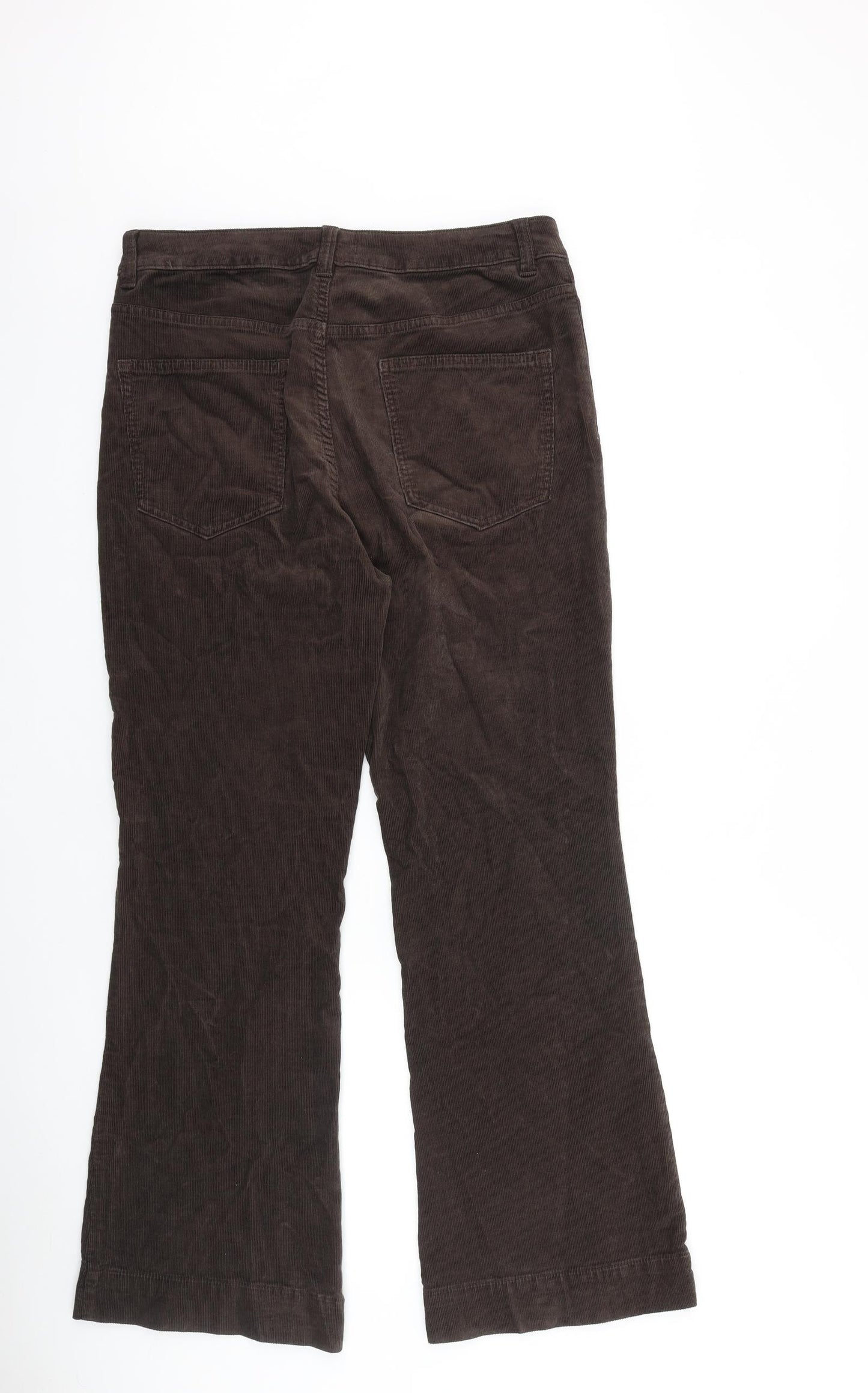 Marks and Spencer Womens Brown Cotton Trousers Size 12 L29 in Regular Zip