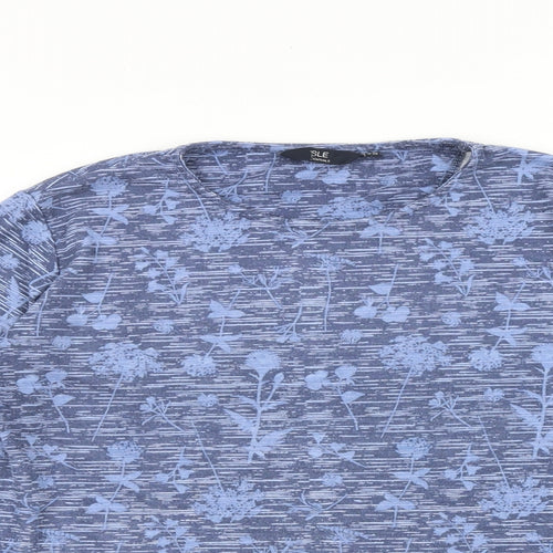 Isle Womens Blue Floral 100% Cotton Basic T-Shirt Size 18 Round Neck