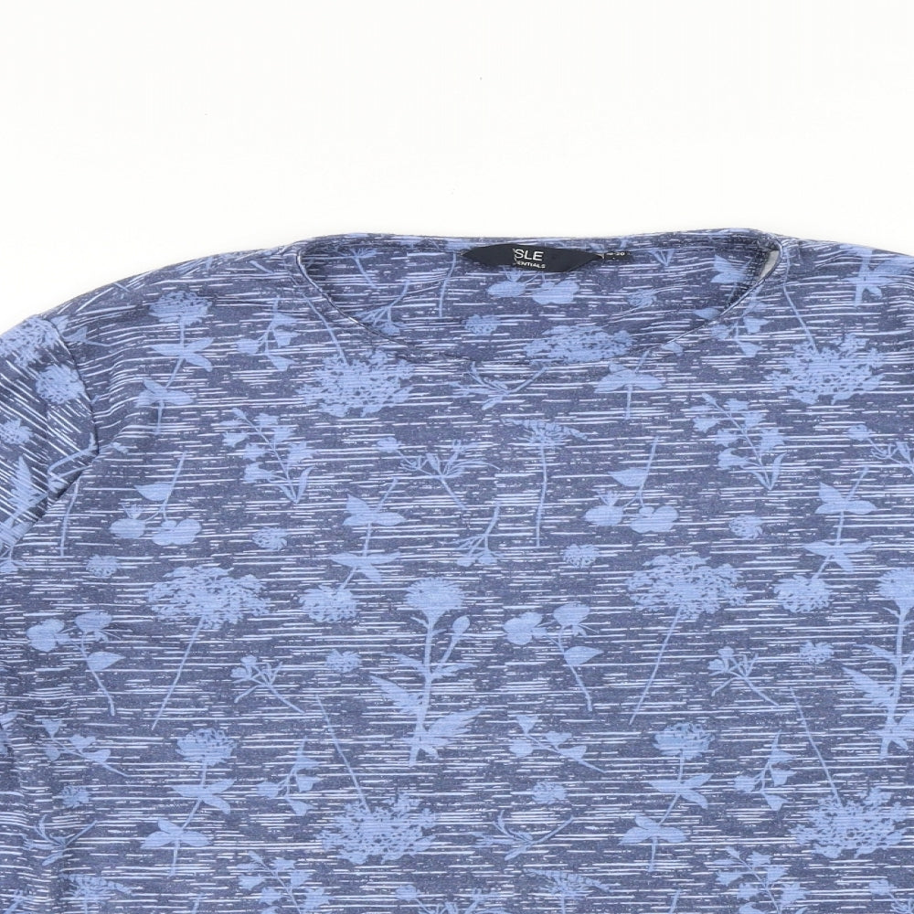 Isle Womens Blue Floral 100% Cotton Basic T-Shirt Size 18 Round Neck