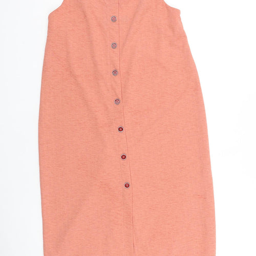 Zara Womens Pink Polyester Tank Dress Size M Square Neck Button
