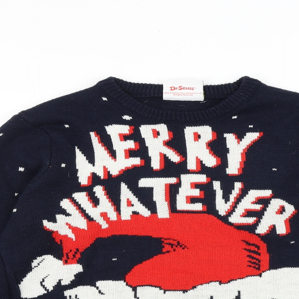 The Grinch Womens Blue Round Neck Acrylic Pullover Jumper Size M - Christmas Grinch