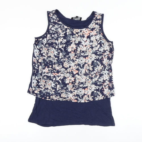 NEXT Womens Blue Floral 100% Cotton Basic Tank Size 8 Scoop Neck - Overlay