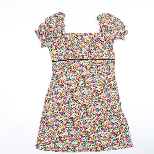 Topshop Womens Multicoloured Floral Polyester Ball Gown Size 10 Square Neck Zip