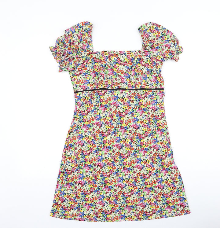Topshop Womens Multicoloured Floral Polyester Ball Gown Size 10 Square Neck Zip