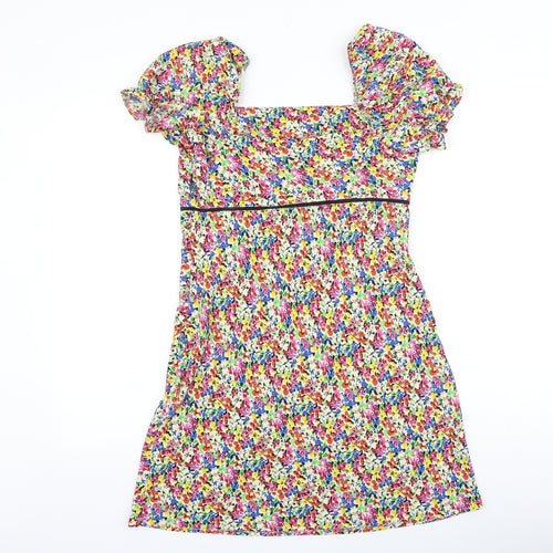 Topshop Womens Multicoloured Floral Polyester Ball Gown Size 10 Square Neck Zip