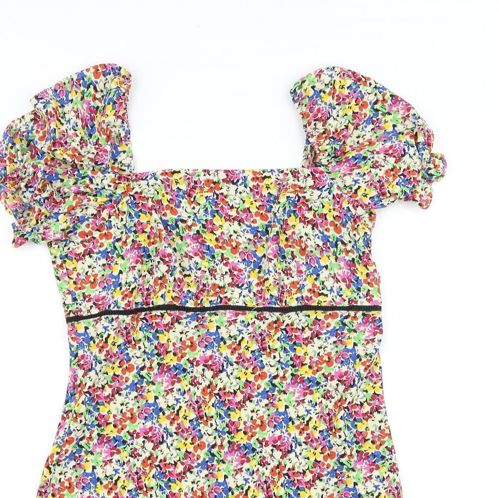 Topshop Womens Multicoloured Floral Polyester Ball Gown Size 10 Square Neck Zip