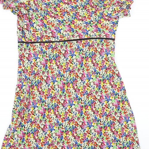 Topshop Womens Multicoloured Floral Polyester Ball Gown Size 10 Square Neck Zip