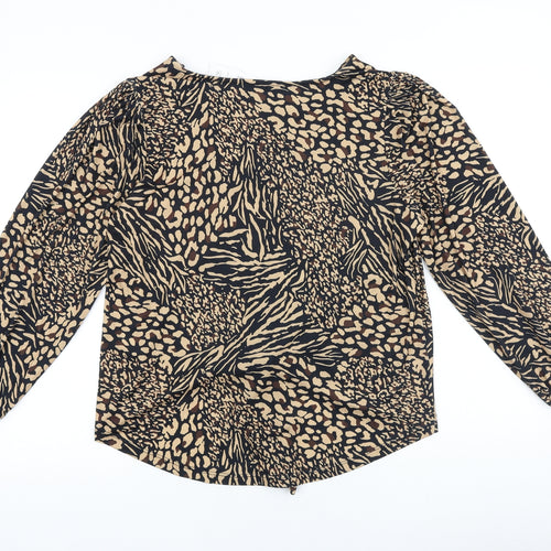 Lipsy Womens Brown Animal Print Viscose Basic Blouse Size 12 V-Neck - Leopard Print Tie Front