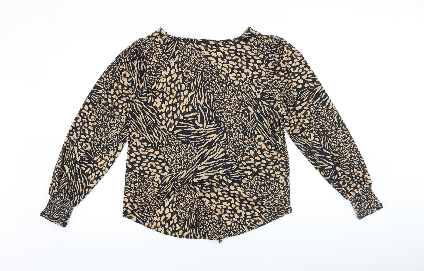 Lipsy Womens Brown Animal Print Viscose Basic Blouse Size 12 V-Neck - Leopard Print Tie Front