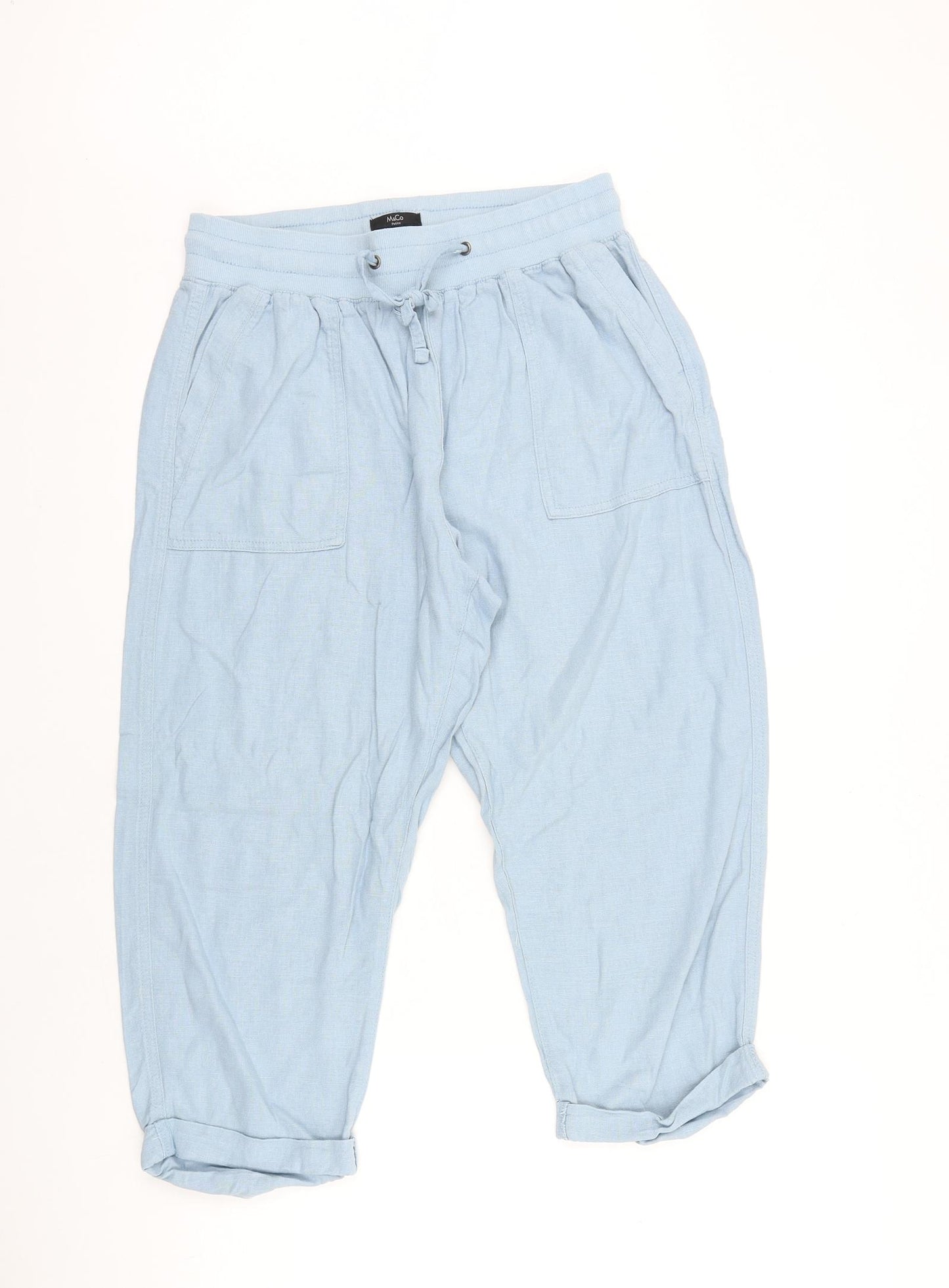 M&Co Womens Blue Cotton Jogger Trousers Size 12 L20 in Regular Tie