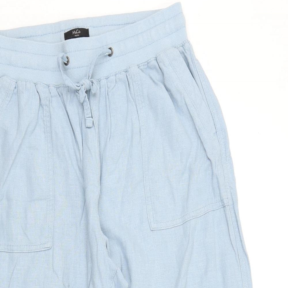 M&Co Womens Blue Cotton Jogger Trousers Size 12 L20 in Regular Tie