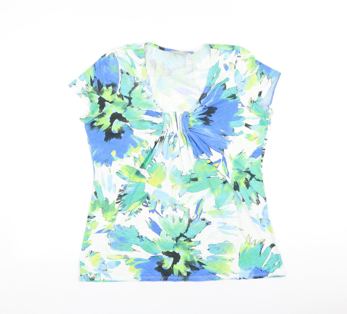 Wallis Womens Multicoloured Floral 100% Cotton Basic T-Shirt Size 14 Scoop Neck