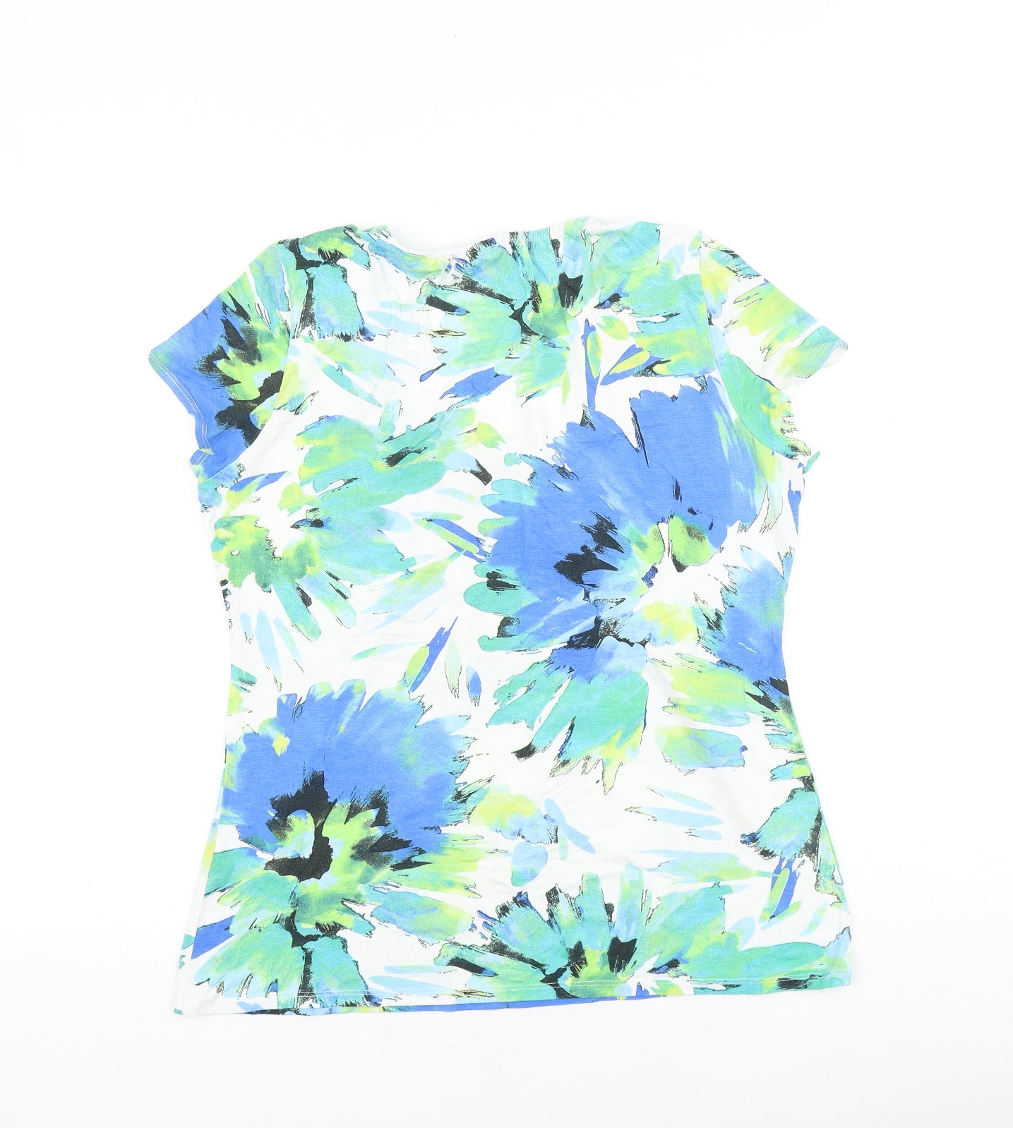 Wallis Womens Multicoloured Floral 100% Cotton Basic T-Shirt Size 14 Scoop Neck