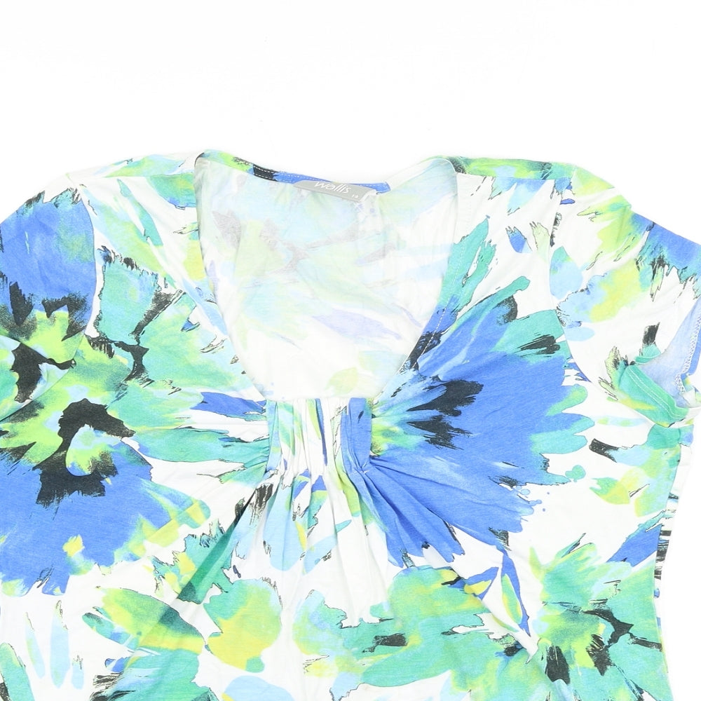 Wallis Womens Multicoloured Floral 100% Cotton Basic T-Shirt Size 14 Scoop Neck