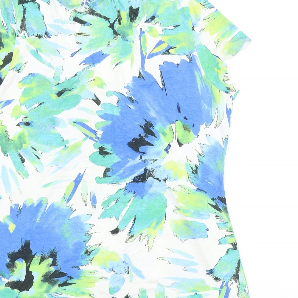 Wallis Womens Multicoloured Floral 100% Cotton Basic T-Shirt Size 14 Scoop Neck