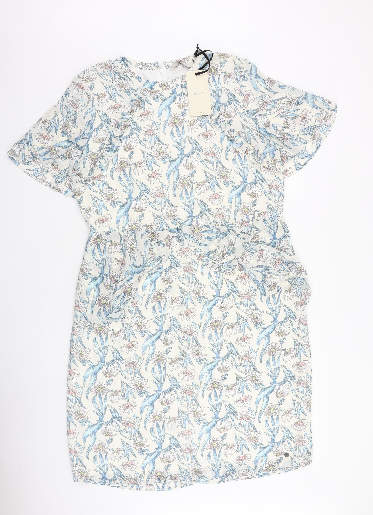 NUMPH Womens Ivory Floral Polyester Pencil Dress Size 14 Boat Neck Zip