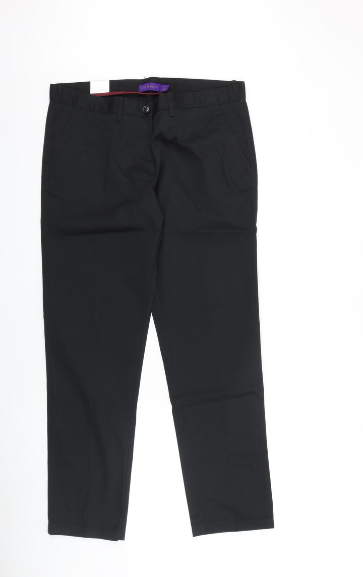 Henbury Womens Black Cotton Dress Pants Trousers Size 12 L30 in Regular Zip