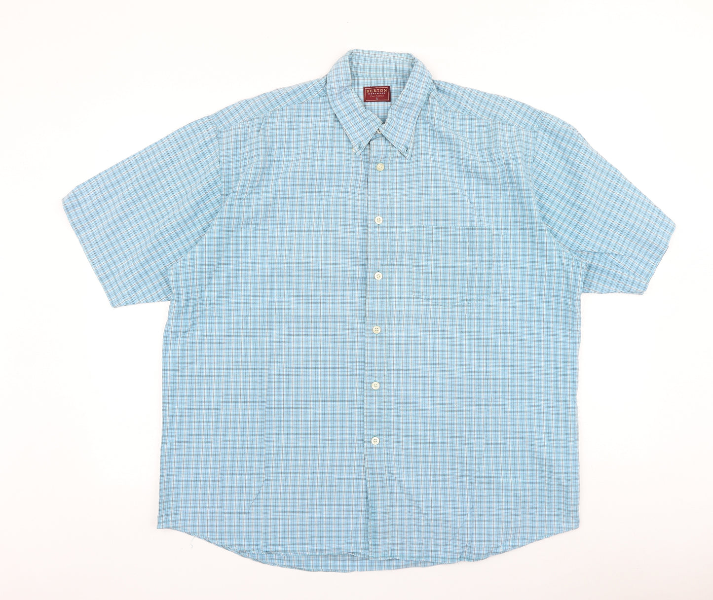 Burton Mens Blue Check Cotton Button-Up Size L Collared Button