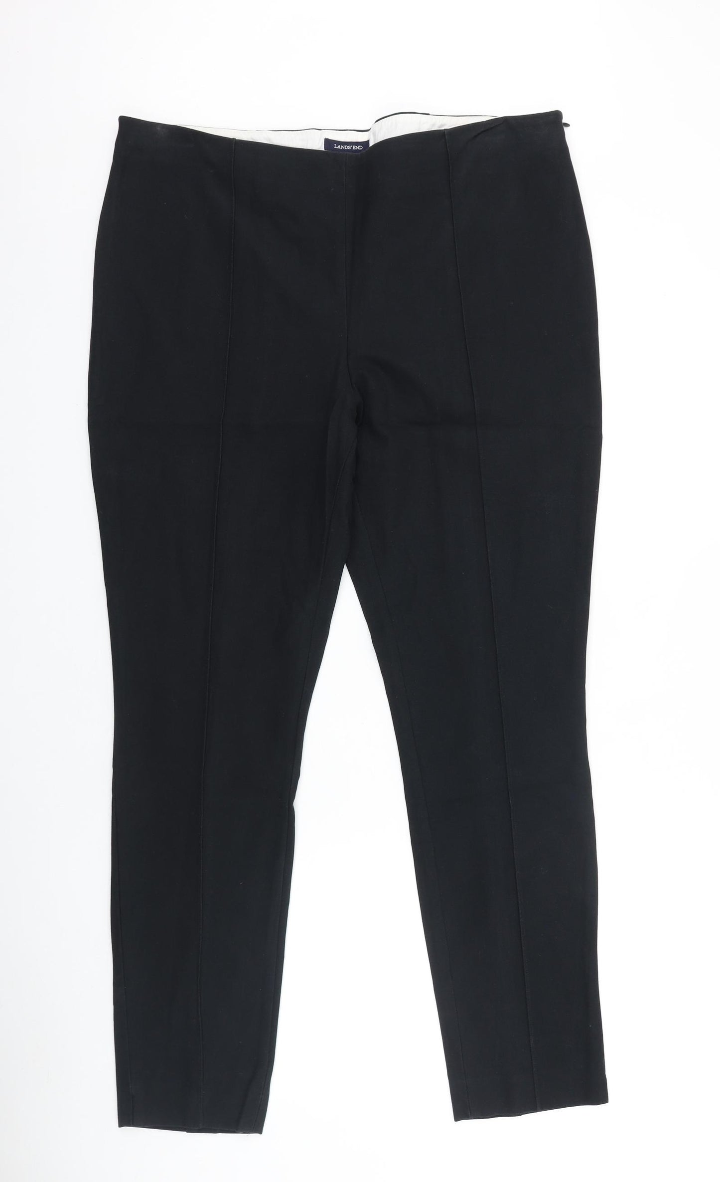 Lands' End Womens Black Cotton Trousers Size 18 L29 in Regular Zip