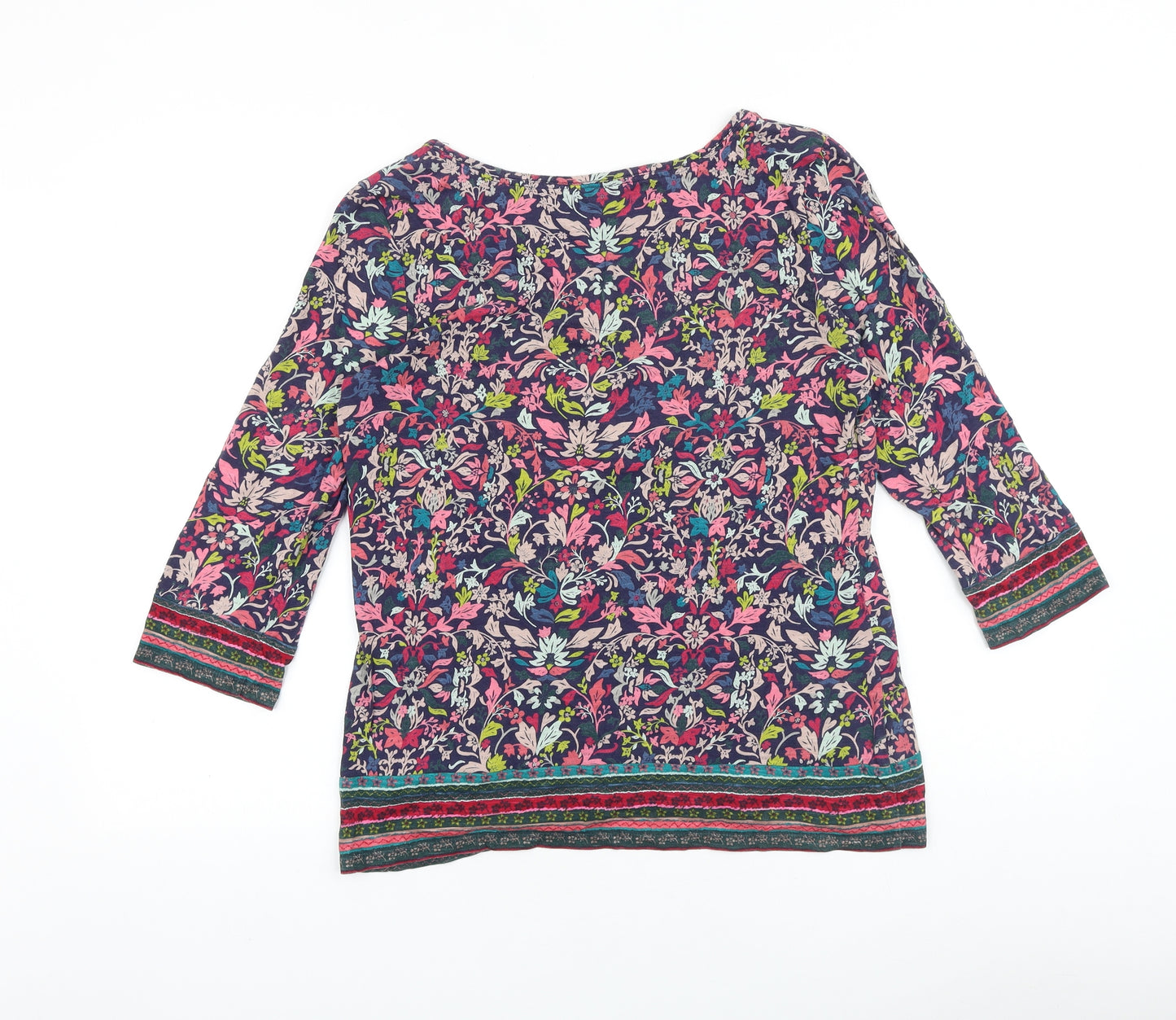 Preworn Womens Blue Floral 100% Cotton Basic Blouse Size 12 Boat Neck