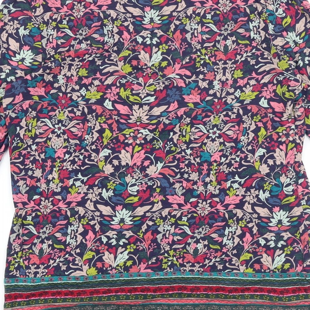 Preworn Womens Blue Floral 100% Cotton Basic Blouse Size 12 Boat Neck