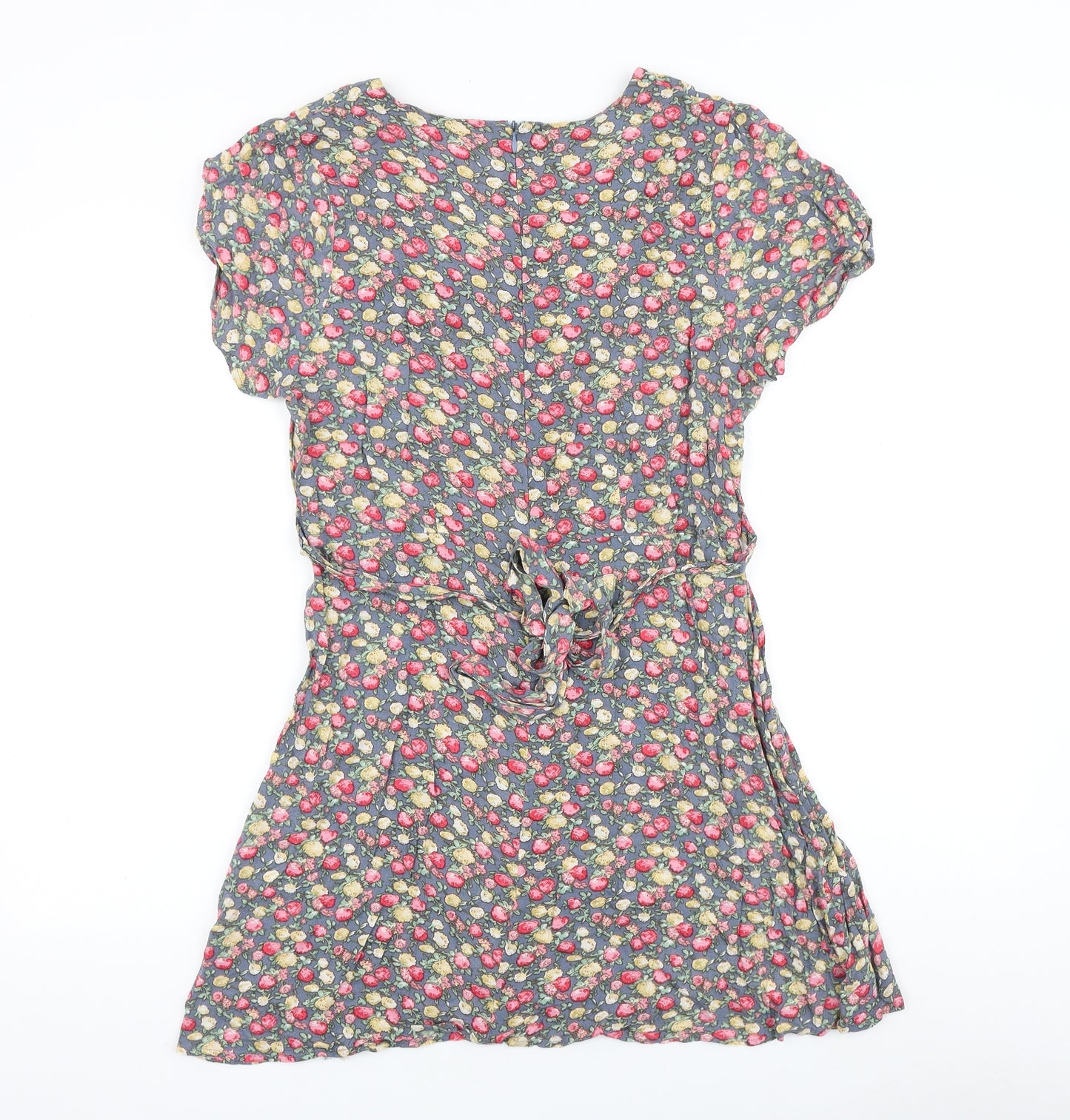 Hearts & Bows Womens Green Floral 100% Cotton Skater Dress Size 12 V-Neck Zip