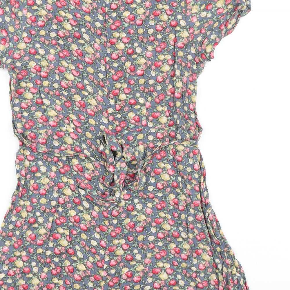 Hearts & Bows Womens Green Floral 100% Cotton Skater Dress Size 12 V-Neck Zip