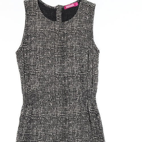 INDISKA Womens Black Geometric 100% Cotton A-Line Size S Boat Neck Button