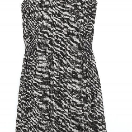 INDISKA Womens Black Geometric 100% Cotton A-Line Size S Boat Neck Button