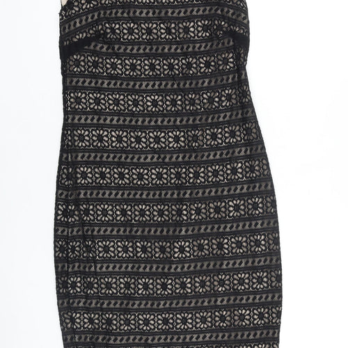Marks and Spencer Womens Black 100% Cotton Pencil Dress Size 8 Square Neck Pullover