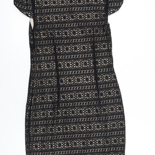 Marks and Spencer Womens Black 100% Cotton Pencil Dress Size 8 Square Neck Pullover