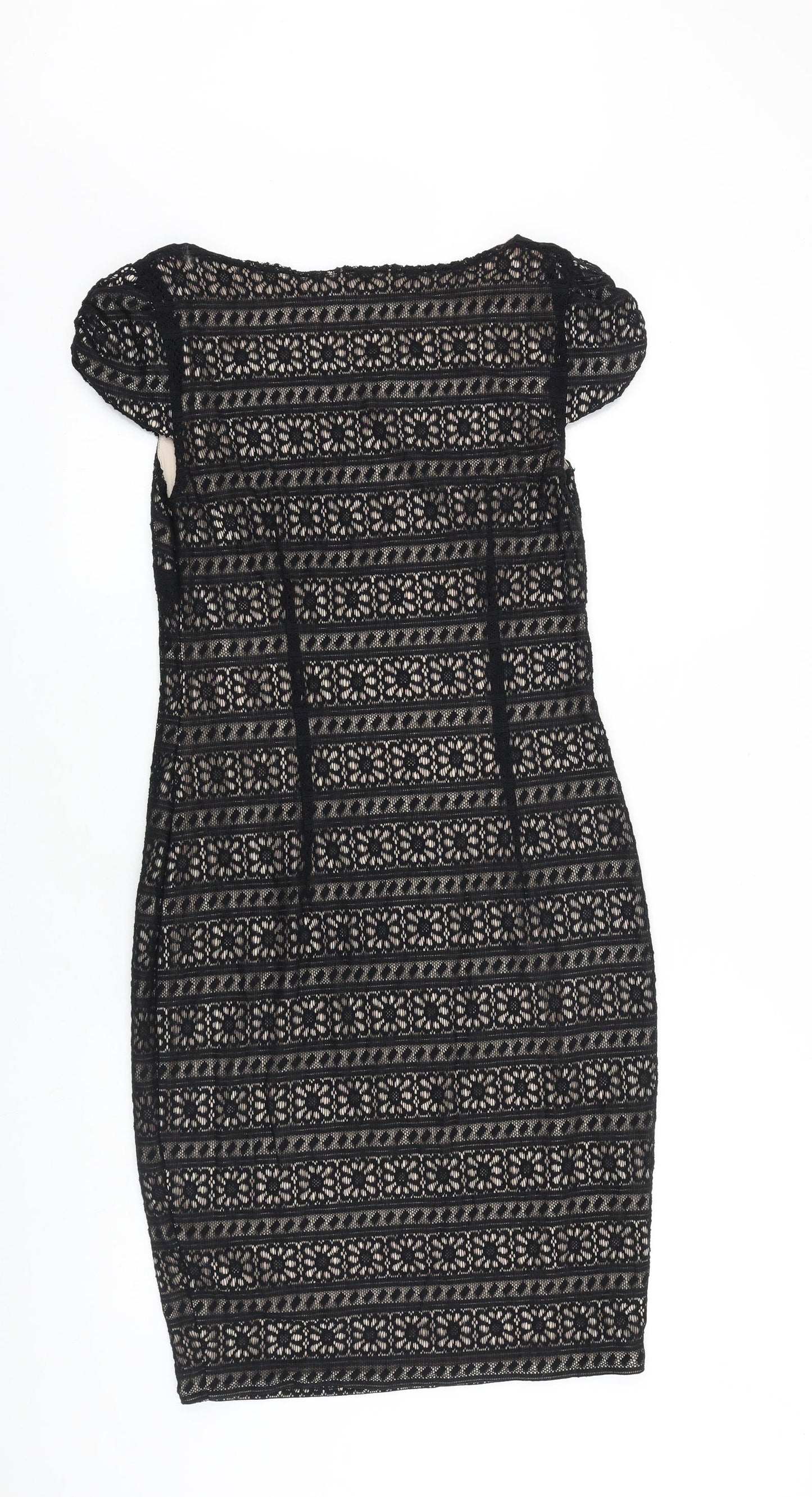 Marks and Spencer Womens Black 100% Cotton Pencil Dress Size 8 Square Neck Pullover