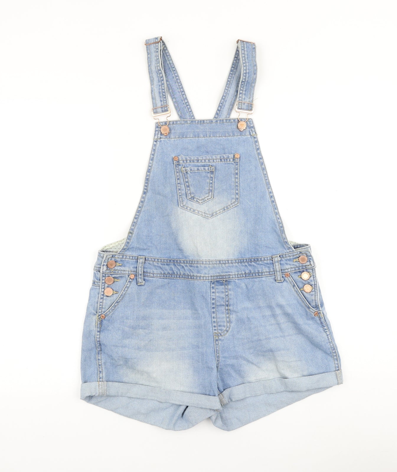Denim & Co. Womens Blue 100% Cotton Dungaree One-Piece Size 10 Buckle