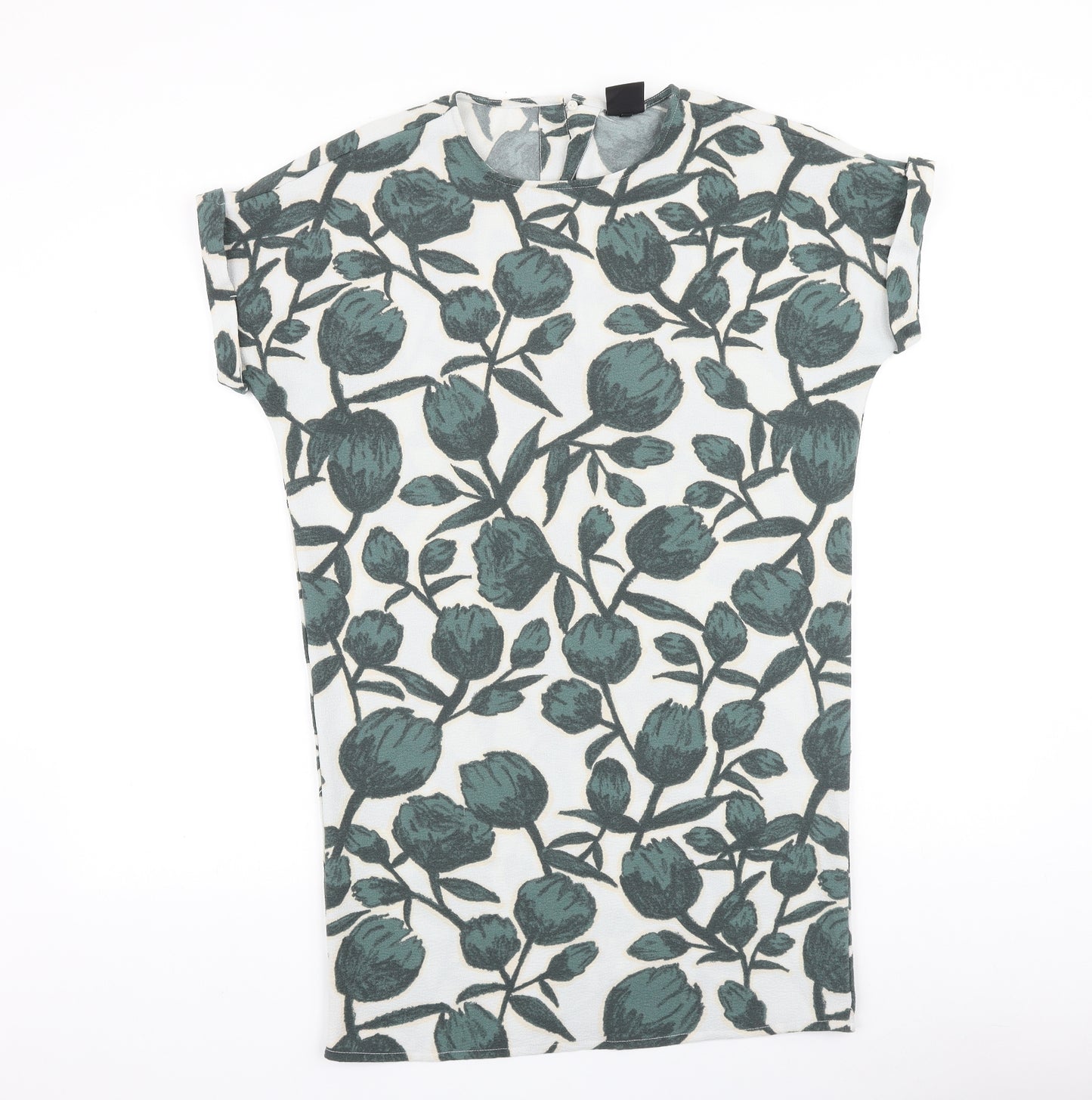 Selected Femme Womens Green Floral Viscose Sheath Size 6 Boat Neck Button