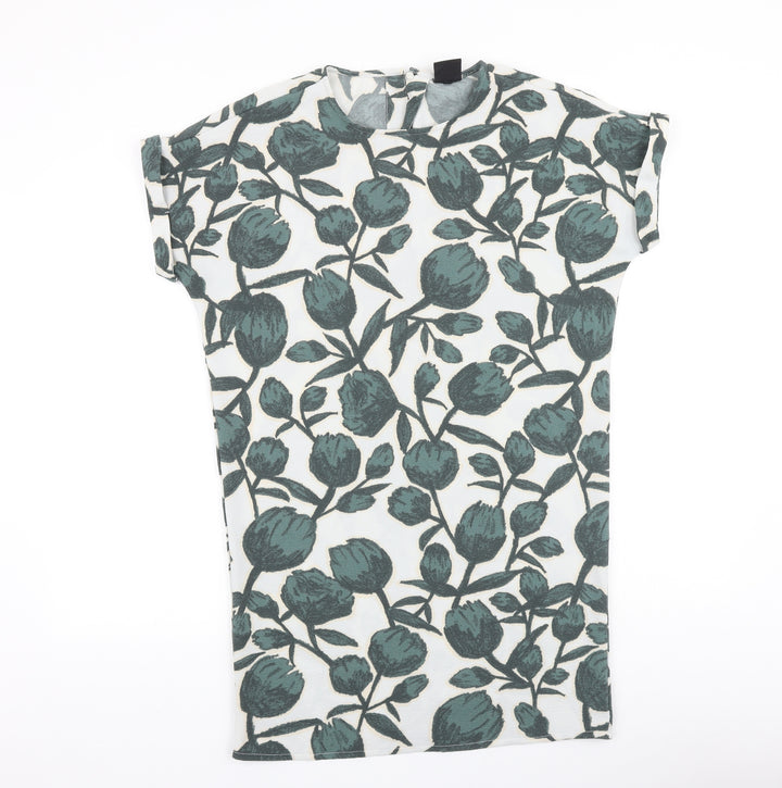 Selected Femme Womens Green Floral Viscose Sheath Size 6 Boat Neck Button