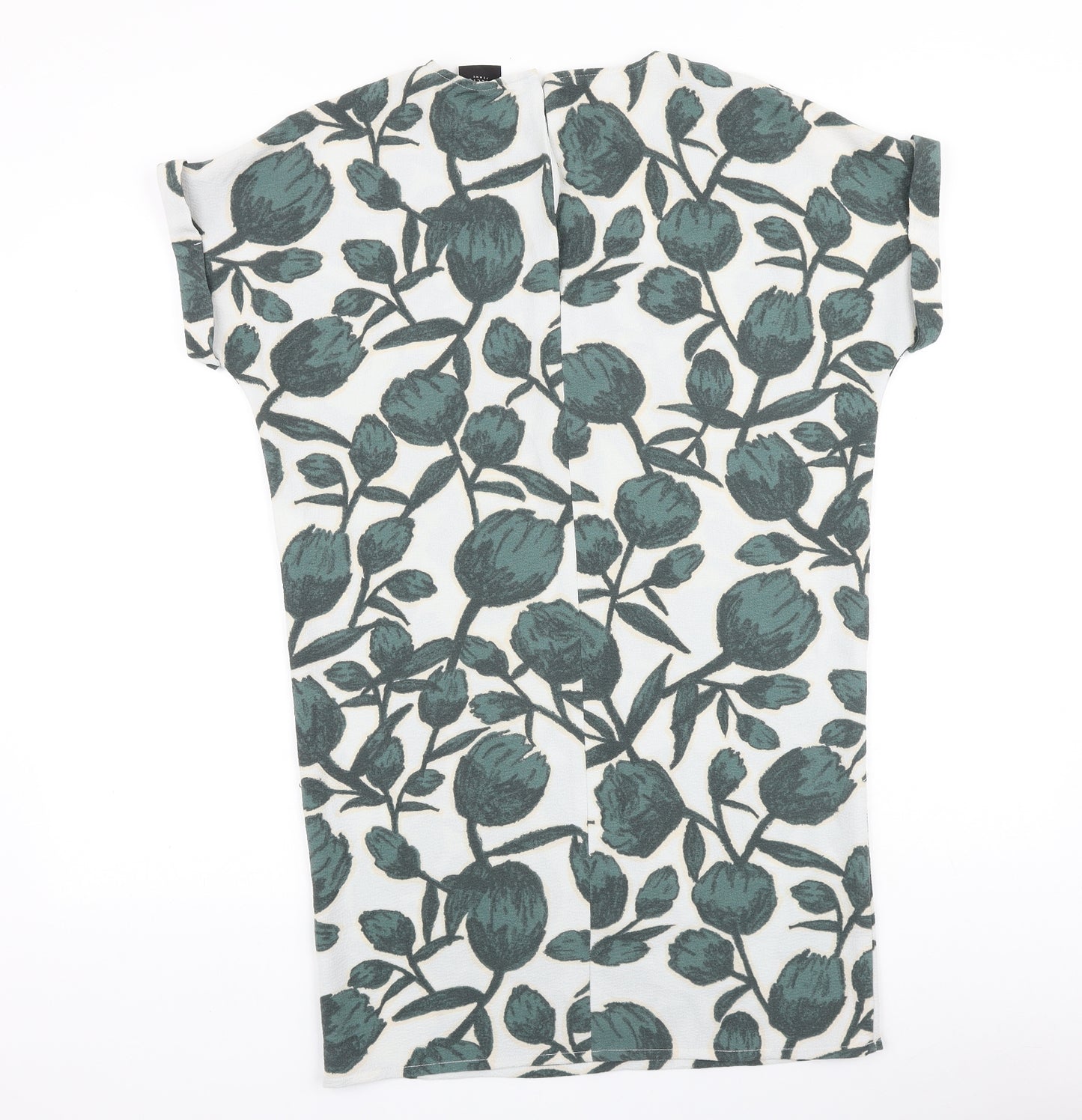 Selected Femme Womens Green Floral Viscose Sheath Size 6 Boat Neck Button