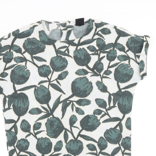 Selected Femme Womens Green Floral Viscose Sheath Size 6 Boat Neck Button