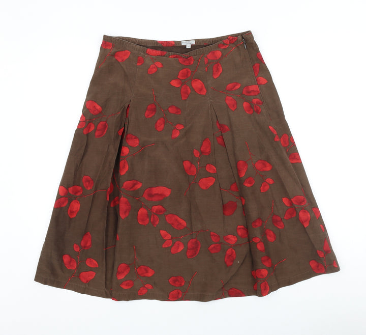 Jackpot Womens Brown Floral Cotton Swing Skirt Size 10 Zip