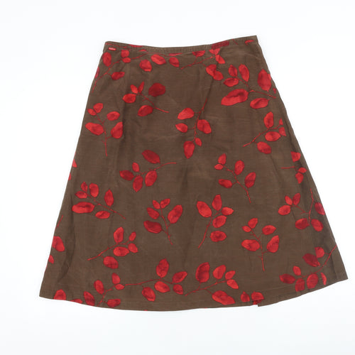 Jackpot Womens Brown Floral Cotton Swing Skirt Size 10 Zip