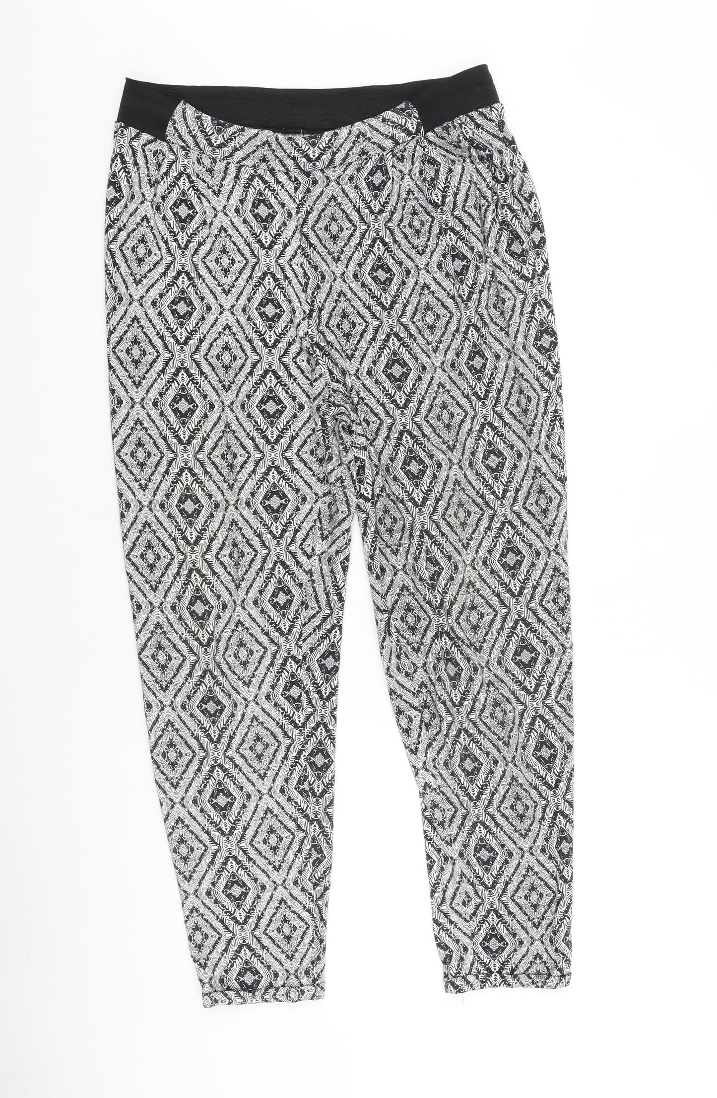 New Look Womens Blue Geometric Viscose Harem Trousers Size 12 L26 in Regular